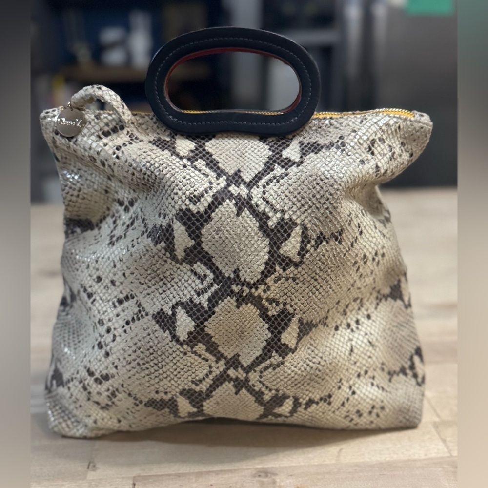 Clare V Snakeskin Patterned Tote Bag fold over clutch purse - Picture 8 of 16